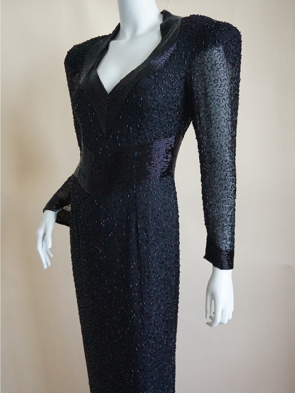 Lillie Rubin Exclusive Vintage Beaded Open Back Black Silk Statement Gown - 8
